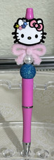 Custom Beaded Pen Kitty Pink Bow Pearl Glitter Bead Handmade Gift Blue Pink