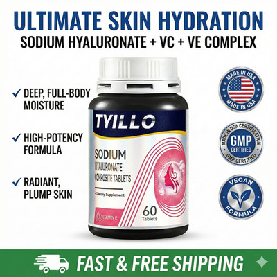 TYILLO Sodium Hyaluronate Tablets   Skin Hydration with Vitamin C & E   60 Count