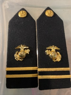 VTG Hard Shoulder Boards Two Gold Stripes Eagle Globe And Anchor Pins