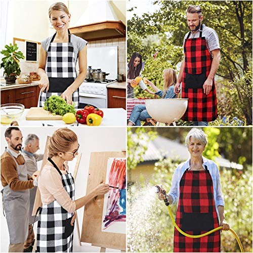 Geyoga Buffalo Plaid Cotton Apron - Adjustable Check Bib With Pocket for 