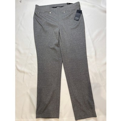 Jones New York Slim Ankle Pants Women L Black White NEW Herringbone Pull On