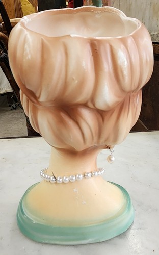 Vintage MCM Rubens Woman Head Vase #485 6.75" Tall Red Lips/Pearls - Picture 4 of 9