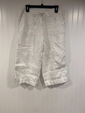 Vintage Talbots Caprial Womens 12P White 100 Irish Linen Pants Wide Leg Relaxed