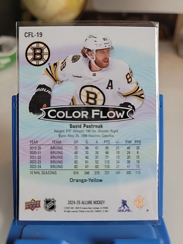 2024-25 Upper Deck Allure - Color Flow David Pastrnak #CFL-19 Orange Yellow - Image 4 of 4