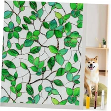 Window Privacy Film Stain Glass Window 17.5 x 78.7 in Frosted Greenery Leaf