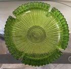 Large Heavy Blenko Green Ribbed Ashtray Ribbed Glass 9"
