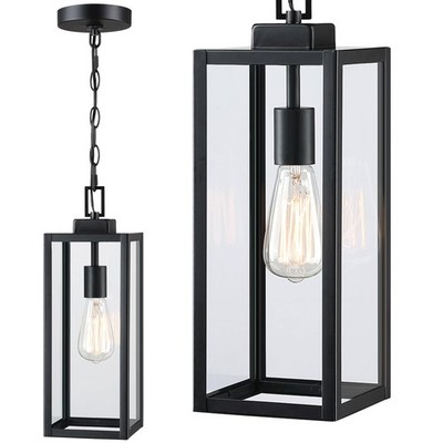 17 Inch Outdoor Pendant Light for Porch,Metal and Glass Outside Hanging Light...