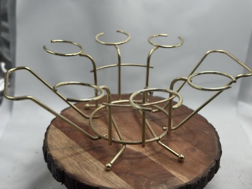 MCM Barware Cocktail Gold Color Metal Caddy Holds Glasses And Decanter