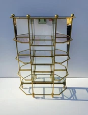 Brass Glass 16"T Mirrored Curio Display Case Cabinet 12 Cubbies - Free Standing