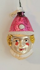 Antique CHRISTMAS ORNAMENT Germany Blown Mercury Glass JOEY CLOWN HEAD 