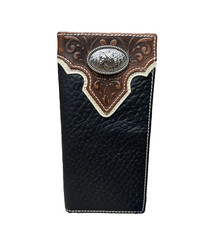 Western Style Black Embossed Leather Tall Rodeo Wallet with Horse Concho