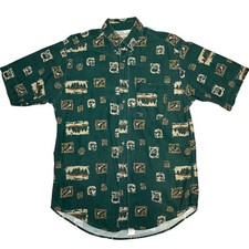 VTG 90s Woolrich USA Made Button Up Shirt Forest Scene Camping Fishing Men L