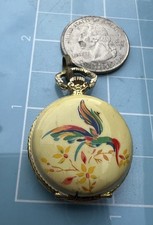 VTG Lady Gold tone Yellow Enameled Pendant Mechanical Pocket Watch Not Working