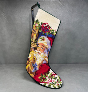 Vintage Santa Claus Needlepoint Christmas Stocking  20"