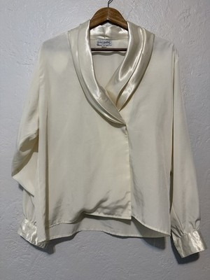 Vintage San Andre Woman s 1993 Blouse Cream Old Money Luxury Sz 10 Shirt Top