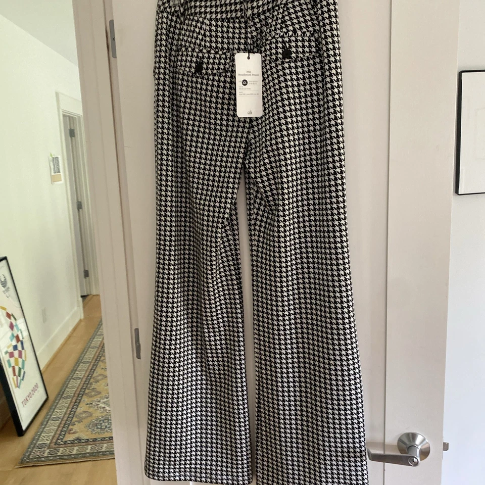 Pantalones CAbi para mujer 10 negro blanco pata de gallo 3921 tiro alto recto Foto 3 de 3