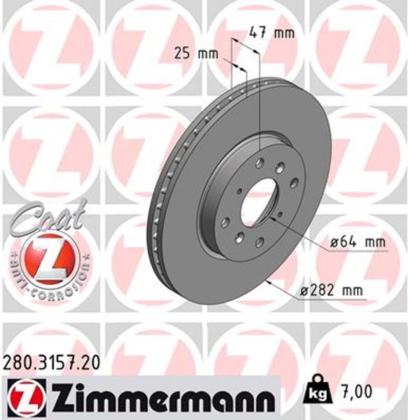2X Bremsscheibe Coat Z Zimmermann 280.3157.20 FüR Accord Honda CH CK CG 6 CF CL-image