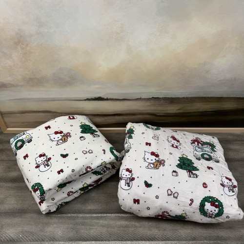 Pottery Barn Teen Hello Kitty Christmas Organic 2-piece Sheet Set Queen Read - Picture 1 of 11
