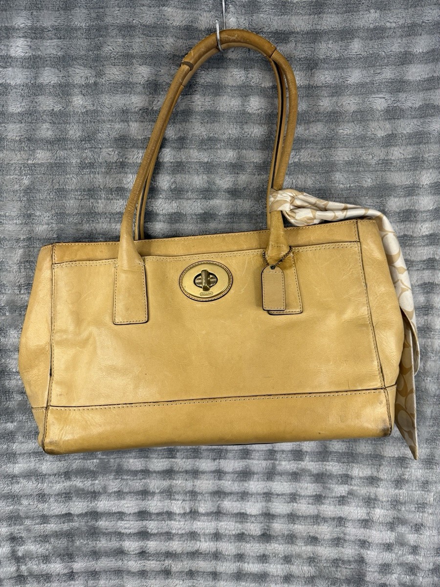 Vintage Coach Leather Madeline Bag Yellow Turn Lock Satchel Purse