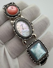 Ecclissi Wristwatch Sterling Silver Quartz Runs Multi Stone 65g