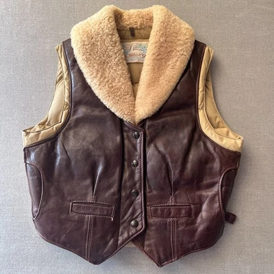 Chaleco chaleco de cuero marrón vintage de piel de oveja Schott NYC EE. UU. para mujer talla 14 - Imagen 1 de 4