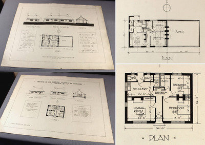 SCHOTTISCHES GEHÄUSE Arbeiterklasse um 1927 ZWEI Original Architekturzeichnungen Schottland