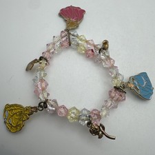 Disney Princess Charm Bracelet Pink White Beaded Aurora Bell Cinderella Rose