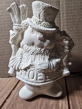 6.5" Tall X 7.5" Snowman Holding A Noel Banner Ready to Paint Ceramic Bisque