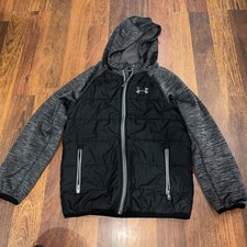 Under Armour YSM ColdGear Loose Jacket Gray Black Hooded Full Zip Youth Small
