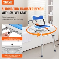Sliding Tub Transfer Bench Shower Chair With 360 Degree Swivel Seat 400LBS
