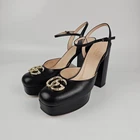GUCCI Black Leather With Crystal GG Platform Sandals New & Authentic