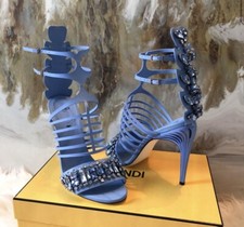Fendi Blue Crystal Embellished Crocodile Leat...