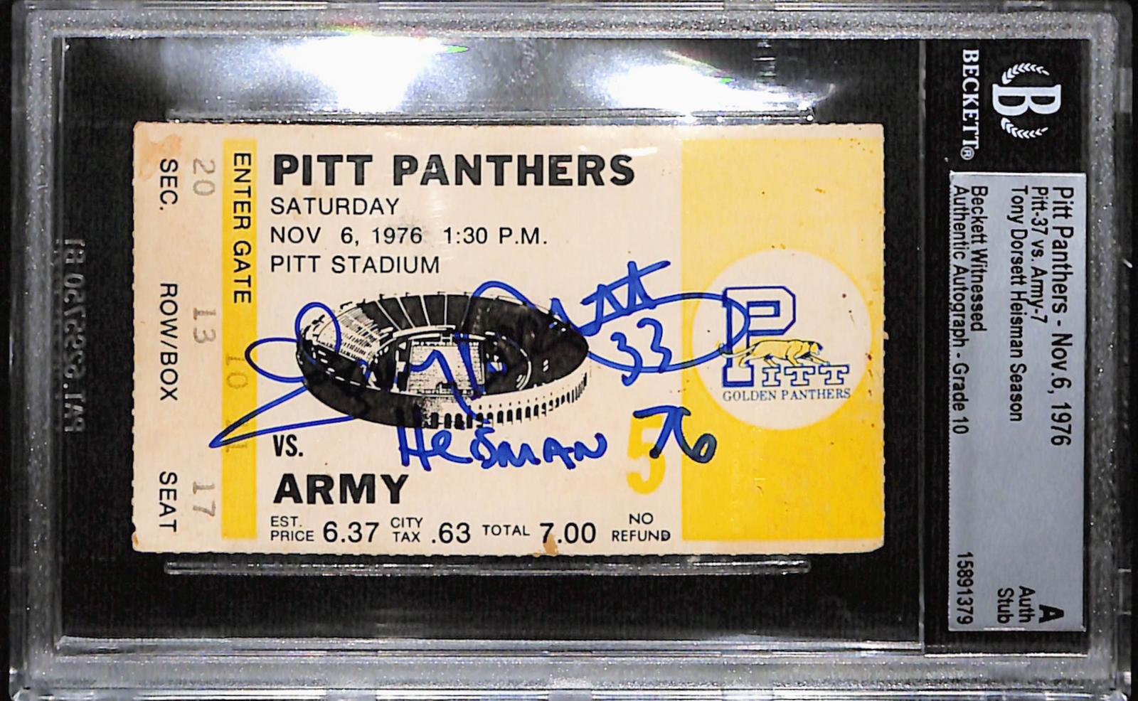 Tony Dorsett Autographed Signed Pittsburgh Panthers Ticket 11/06/76 Heisman Beckett 