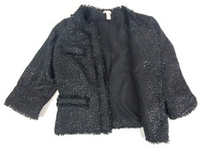 Chico's Women's Size 1 Medium 3/4 Sleeve Black Tweed Sequins Lined Blazer Coat