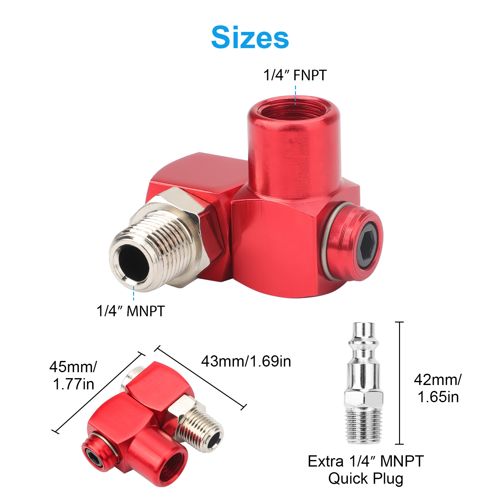 1/4" NPT 360 Degree Swivel Air Hose Connector Fittings with 1/4" MNPT Quick Plug