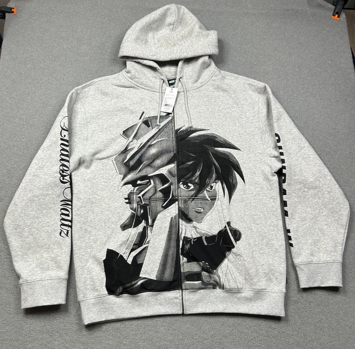 HUF Jacket Mens 2XL XXL Gray Full Zip Endless Waltz Hooded Gundam 