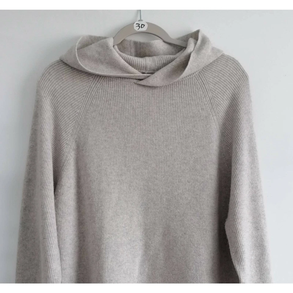 Jigsaw Womens Pullover Sweater Beige Long Sleeve Hooded Stretch Ribbed Slit L - Image 3 of 4