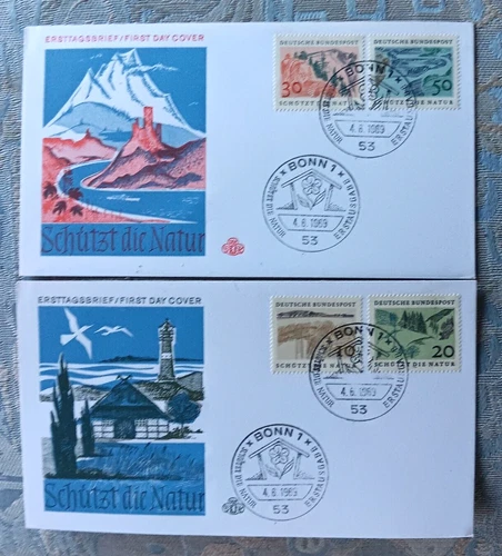 Germany NATURE LANDSCAPES COMPLETE SET 4 STAMPS 1969 CACHET 2 FDCS VF UNADDR