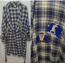 Vtg Warner Bros Studios Store Looney Tunes Plaid Robe Taz Bugs Bunny Flashing