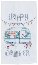 HAPPY CAMPER Camping RV Embroidered Flour Sack Kitchen Towel by Kay Dee