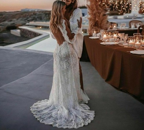 boho beach wedding dress with sleeves