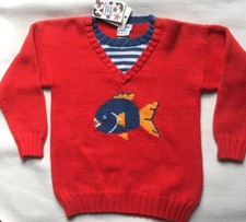 Marika Hahn Design Boys Sweater Fish Red Cotton Pullover sz 7