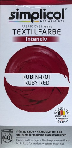 Simplicol Textilfarbe intensiv all in 1 -Flüssige Rezeptur " Rubin-Rot" Neu! - 第 1/4 張圖片