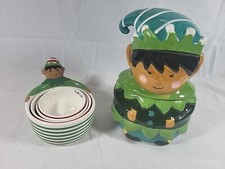 Christmas Elf Cookie Jar And Nesting Measuring Cups Ceramic