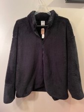 Victoria's Secret PINK Teddy Full Zip Jacket Black 2XL XXL NWT