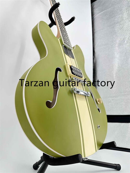 New Matte Army Green Electric Guitar Semi Hollow Chrome Hardware Fixed