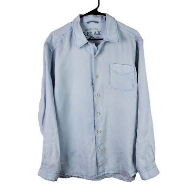 Tommy Bahama Shirt Mens Large Relax 100% Linen Blue Long