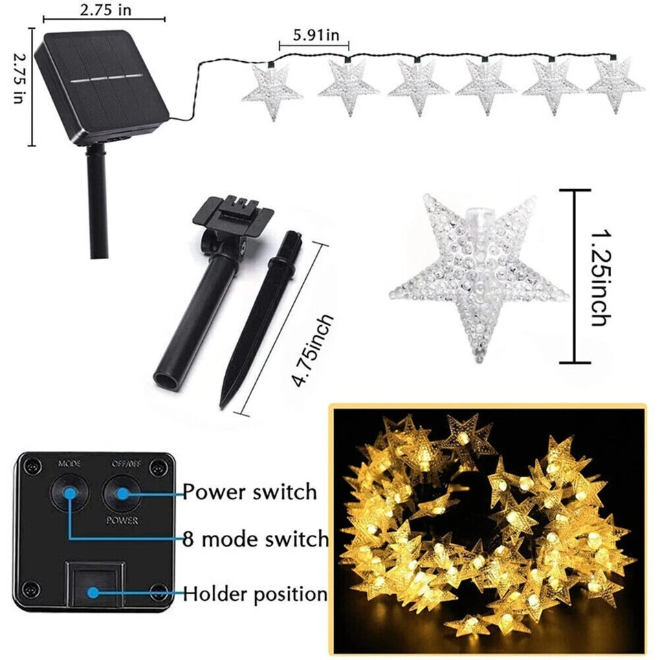 50/100 LED Solar String Lights Outdoor Star Fairy Light Patio Garden Party Decor - Image 3 of 4