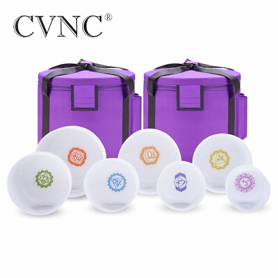 CVNC 432Hz 8''-14'' 7Pcs Chakra Print Crystal Singing Bowl Set W/Bag Sound Healing
