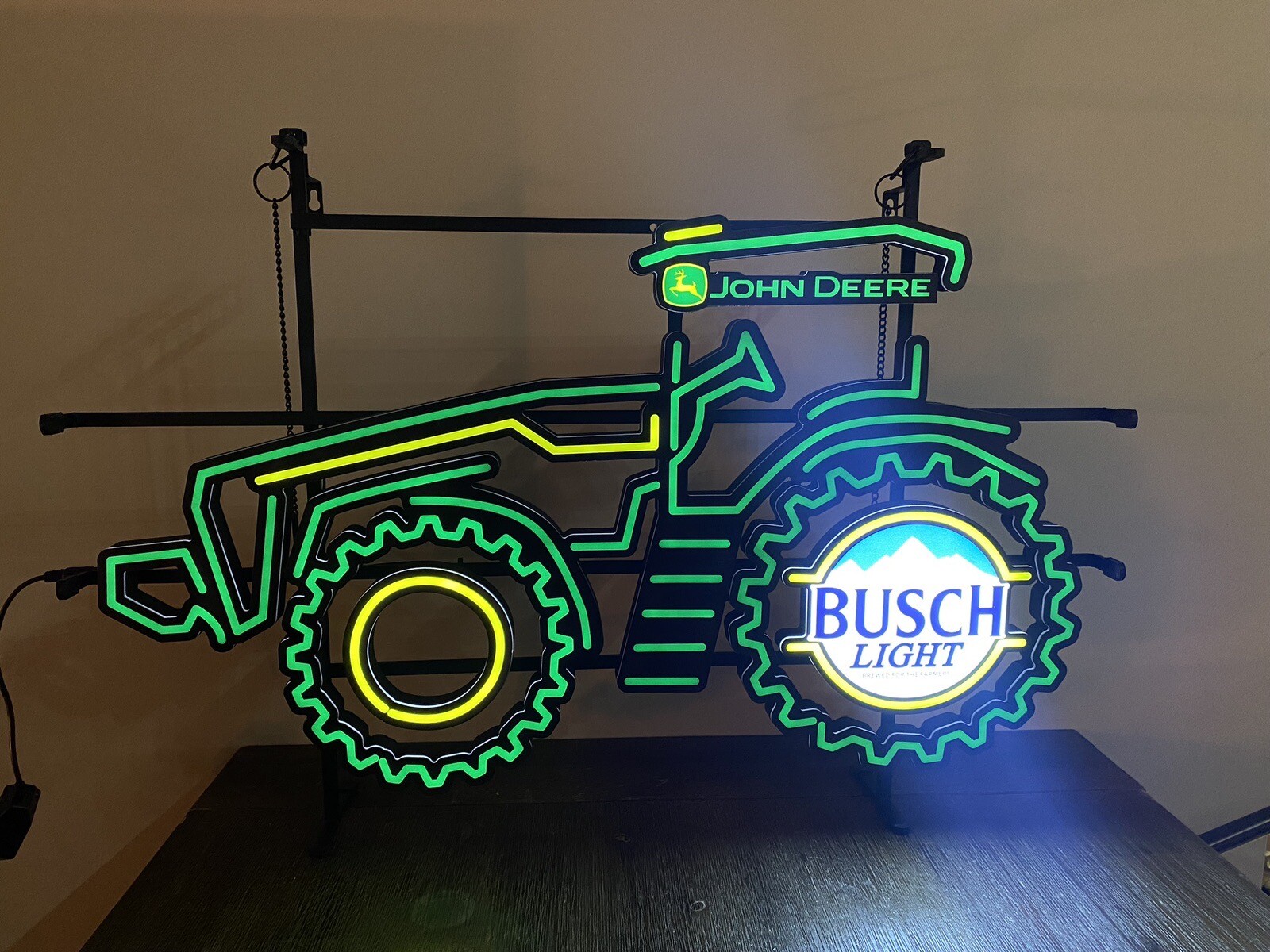 Big John Deere Busch Light Farm Tractor LED Beer Bar Neon Sign With